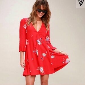 Free People Time on my Side Dress Size XS red floral wrap hippie boho